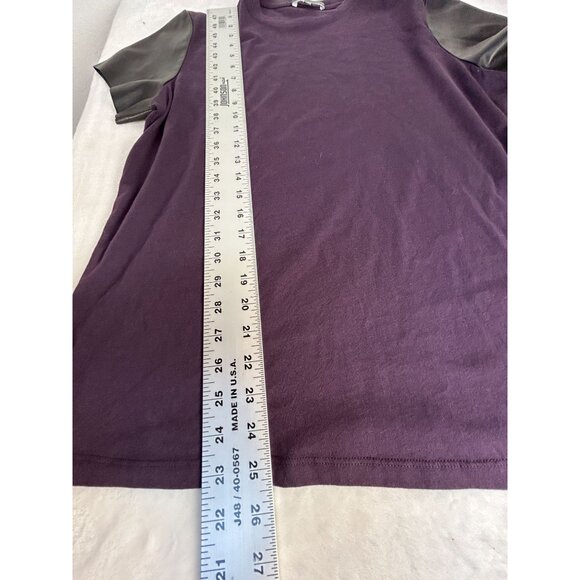 Vince Womens Crew Neck Purple T-Shirt with Gray Leather Short Sleeves Medium - Picture 8 of 8